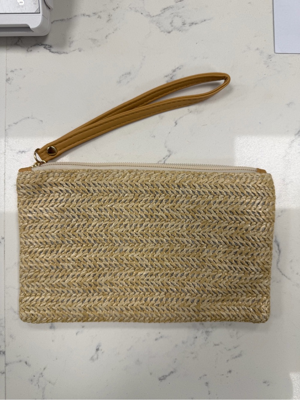 Amazon Natural Straw Wristlet with Tan Strap